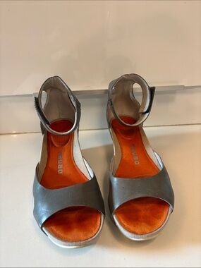 TSUBO Grey Leather Wedge Heels with Ankle Strap